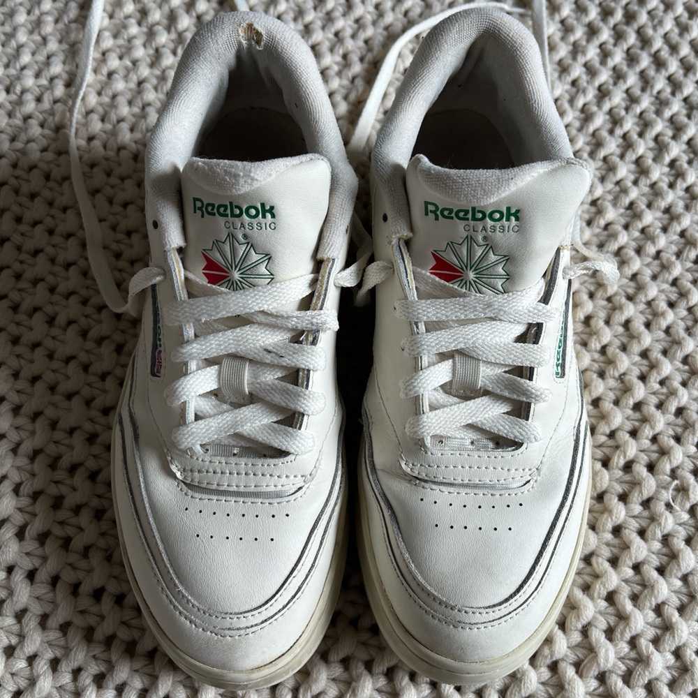 Reebok Classic Cream and Green Club C Revenge Sneakers